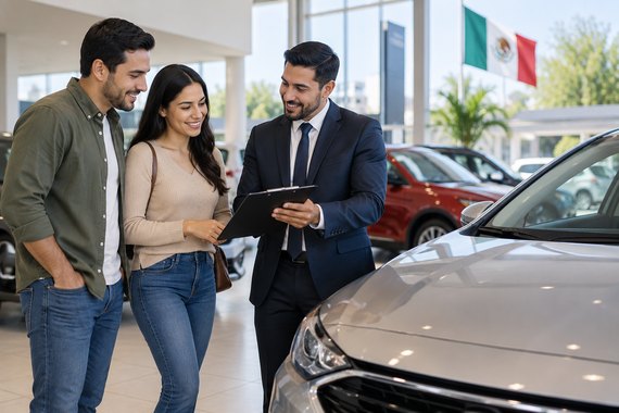 Persona revisando opciones de financiamiento para comprar un automóvil nuevo sin enganche en México.